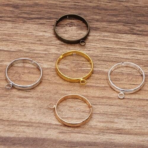 50pcs Metal Brass Ring Settings Gold Silver Plated Adjustable Ring With a Loop DIY Handmade Accessories For Jewelry Making