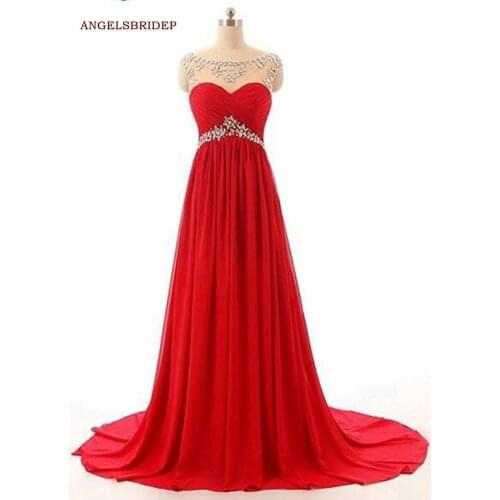 ANGELSBRIDEP Sheer Neck Long Evening Party Gowns A-Line Vestidos De Festa Floor-Length Special Occasion Abendkleider Prom Gowns