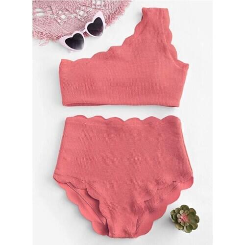 Watermelon red high waist solid womens Bikini womens swimsuit Beach Resort hot spring bathing suit купальники женские 2021