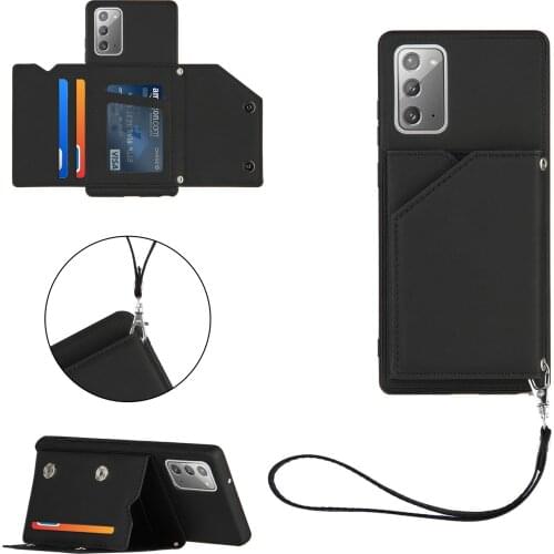 Lanyard Skin PU Leather Card Slots Shockproof Phone Case for Samsung Galaxy A71 A51 Note 20 S20 FE Plus S10 lite Ultra Cover