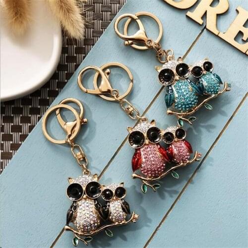 Colorful Cool Crystal Owl Keychain Full Rhinestone Key Holders Women Bag Charm Car Accessories Key Chain Metal Key Ring Gift