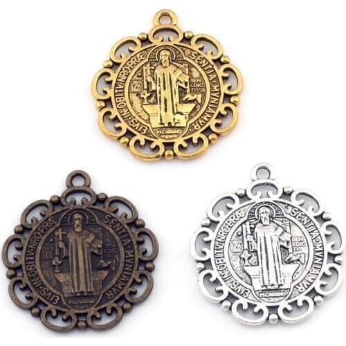 Flower Saint San Benedetto Cross Charms Pendants 48Pcs Zinc Alloy Fashion Jewelry DIY Fit Necklace 33x37mm 3colors Available