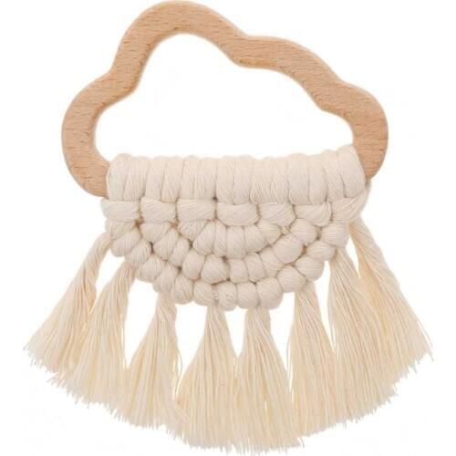 Handmade Baby Wooden Teething Cloud Eco-Friendly Organic Wood Rattle Ring Chewable Bracelet Infant Teether Toys