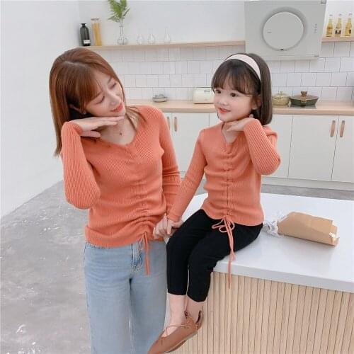 Childrens Sweater 2021 Spring Autumn New Korean Childrens Pullover Sweater Mother and Daughter Matching Clothes Family Sweater