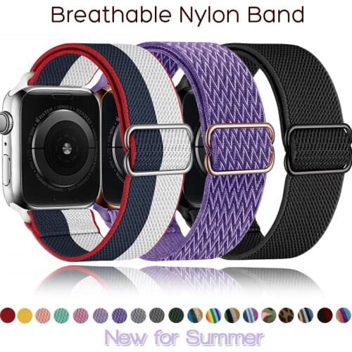 Adjustable Stretchy Solo Loop Nylon Strap for Apple Watch Elastic Band 42mm 44mm 38MM 40MM for iWatch Series SE/6/5/4/3/2/1