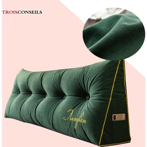 European Removable Bedside Velet Cushion Triangular Bed Backrest Pillow for Couple Soft Large Waist Sofa Cushion Bed Headboard