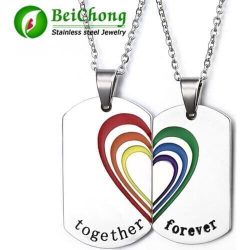 Hot New Fashion Couple Men Women Rainbow Love Gay Lesbian LGBT Pride Stainless Steel Pendant Chain Necklace Jewelry