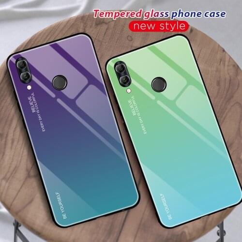 Aurora Gradient Tempered Glass Case For Huawei P Smart 2019 / Honor 10 Lite Shockproof Hard Back Cover For Huawei P Smart 2019