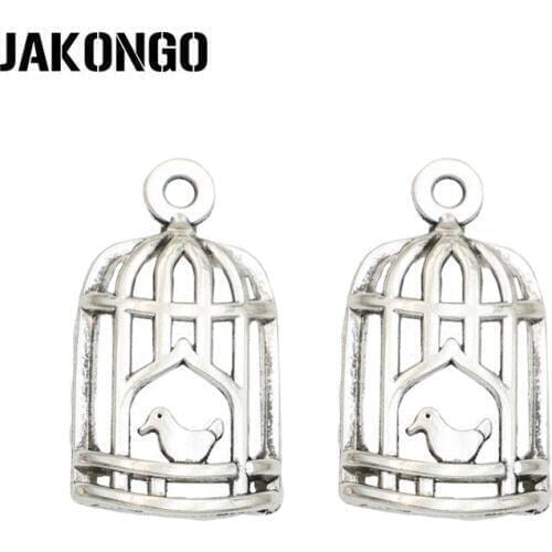 JAKONGO Antique Silver Plated Birdcage Charms Pendant for Jewelry Making Bracelet Accessories DIY Handmade 26x14mm 15PCS/lot