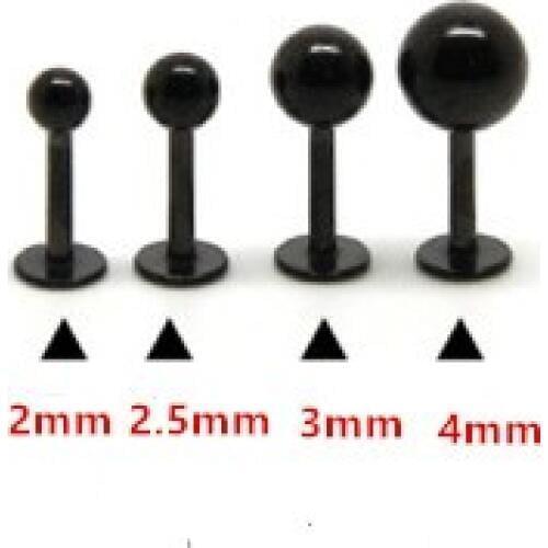 Black Lip ring Labret piercing Ear Stud Tragus Ball Plain 316L surgical steel Body piercing Jewelry 200pcs/lot 2.5mm 3mm 4mm