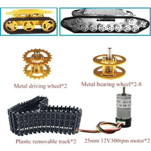 DOIT Metal Wheel Set Bearing Wheel+Driving Wheel+Plastic Caterpillar+25mm 12V Motor for Robot Tank Car Chassis DIY RC Toy Parts