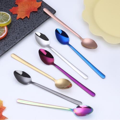 Colorful Stainless Steel Plated Scraping Spoon Ice Cream Coffee Fruit Spoon Teaspoons Home Kitchen Metal Spoons Tableware
