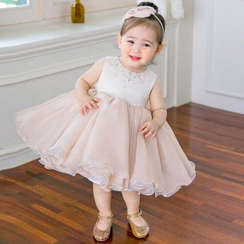 Cute Girl Flower Dress Wedding Pink Tulle Baby Girl Christening Gown For Party 1 Year Baby Girl Birthday Baptism Dress White