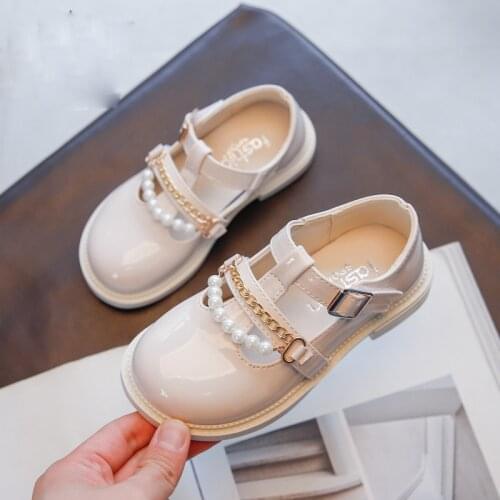 3 5 8 12Year Fashion Pearls Little Girl Dancing Princess Leather Baby Shoes For Children SchoolShoes For Children DressFlatsShoe