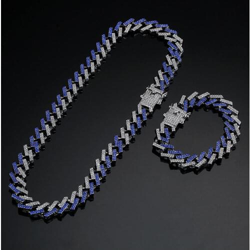 Mens Diamond Full Diamond 15mm Cuban Chain Exaggerated Personality Color Diamond Miami Rap Hip Hop Mens Necklace Jewelry