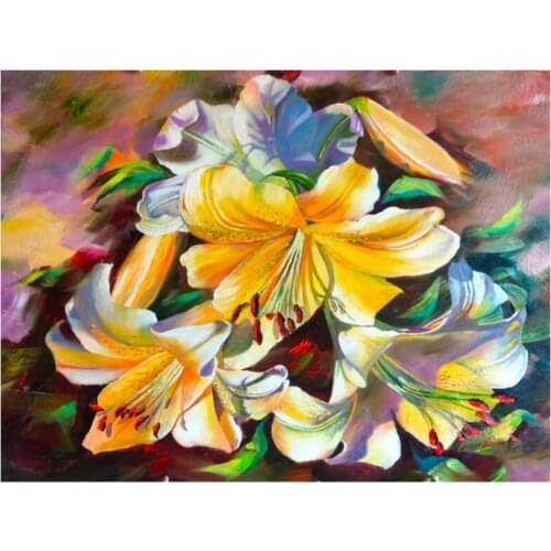 Lily Flowers Embroidery Mosaic Craft Orchid Diamond Painting Kits Beads Picture Wall Paper Rhinestones Draw Christmas Gift New