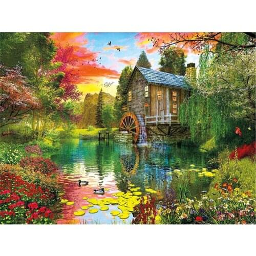 Nature Landscape DIY 11CT Embroidery Cross Stitch Kits Needlework Lake House Craft Set Cotton Thread Printed Canvas Home Design