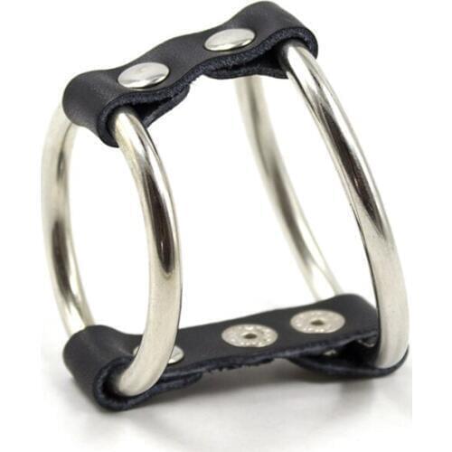 Metal Penis Rings Set Sleeves Cockring Real Leather Cock Ring S&M Sex Toy for Couple Adult Men Male Chastity Belts