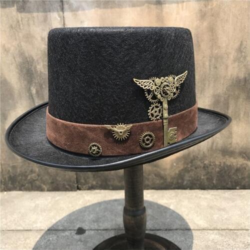 Unisex Men Women New Handmade Steampunk Top Hat Stage Magic Performance Hat Cosplay Hat Bowler Hat Size 57CM Steampunk Hat