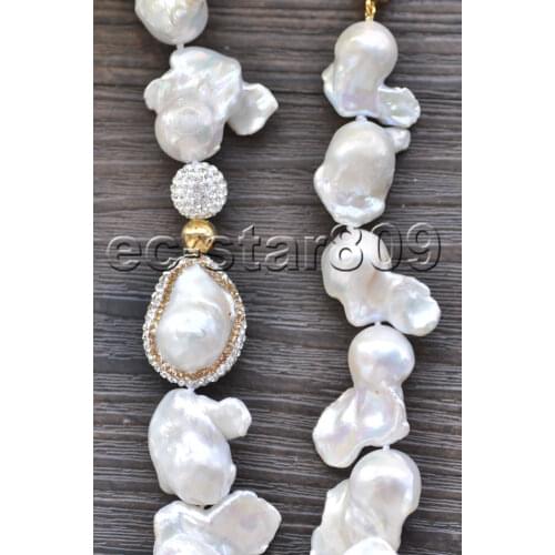 P7355 Huge 18" 30mm White Baroque Reborn KESHI Pearl CZ Necklace Choker