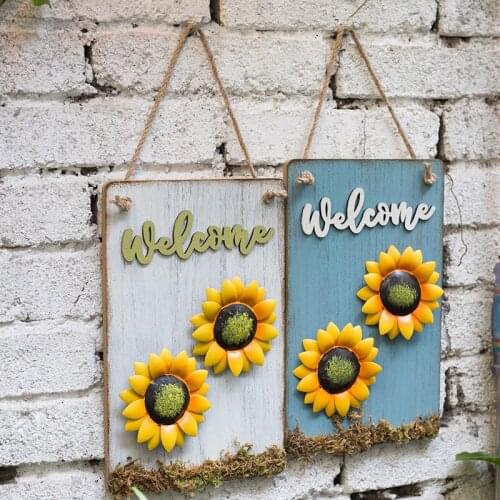 Garden Style Wood Decoration pendant iron sun flower hanging picture living room store welcome card wall hanging ornaments