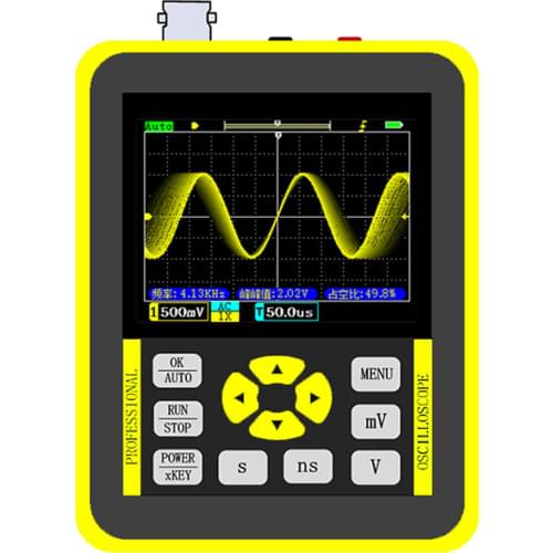 Handheld Mini Digital Oscilloscope 2.4 Inches Screen 120M Bandwidth 500M Sampling Rate for Maintenance and DIY Electronic Test