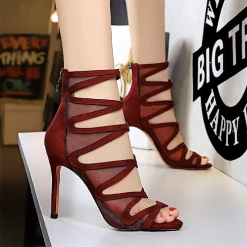 Women Peep Toe Mesh Hollow Sandals Sexy Summer Ankle Boots Pumps Breathable Cool Spring OL Party High Heels Shoes Platform 34-40