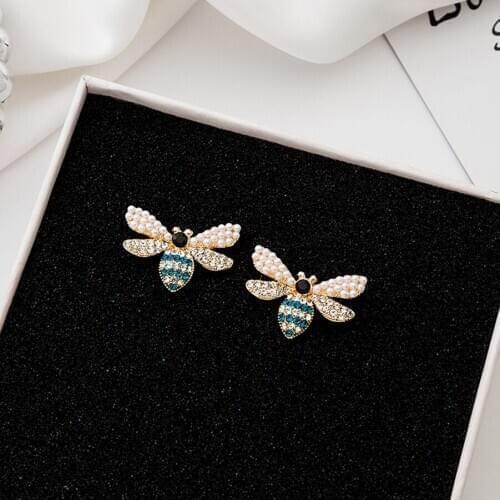 2021 Fashion Jewelry Gold Plated Cartoons Cute Pearl Crystal Bee Earrings Boucle oreille Femme Trend Insect Earrings For Women