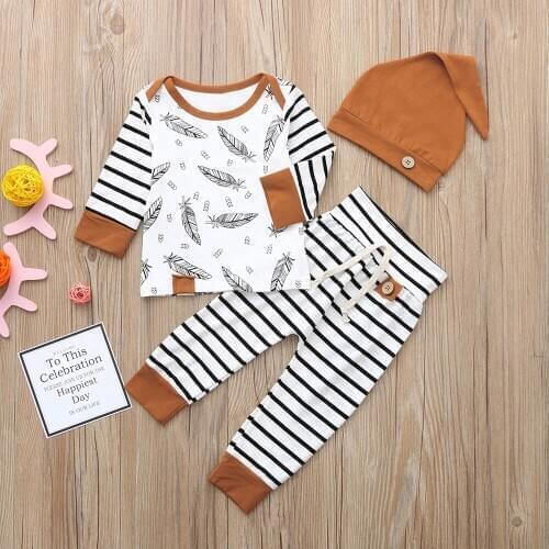 TELOTUNY 2020 Newborn Baby Boy Girl Feather T shirt Tops Striped Pants Clothes Outfits Set DROP SHIPPING Baby Clothes Hot Sale