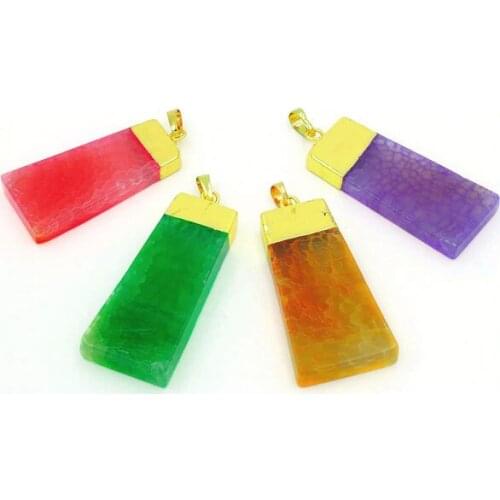 Mixed Colors Agat e Trapezoid Pendants Of Gold Cladding Approx 50*23 mm