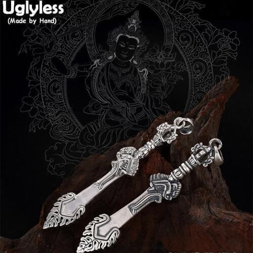 Uglyless Real 999 Fine Silver Handmade Engraved Sword Pendant without Chain Unisex Buddhism Fine Jewelry Tibetan Cool Men Bijoux