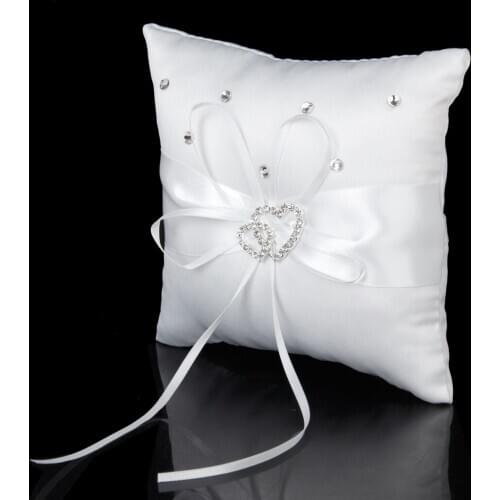 Heart Crystal Wedding Ring Pillow With Ribbon Decor Party Supplies 15x15cm