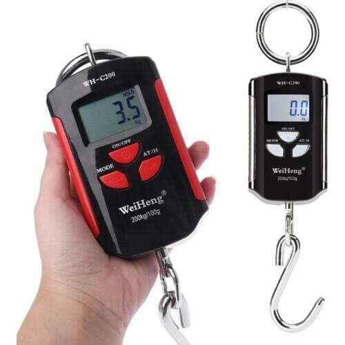 200kg 100g Mini Heavy Duty Electronic Digital Stainless Steel Hook Scale Fish Hanging Crane Scale LCD Loop Weight Balance