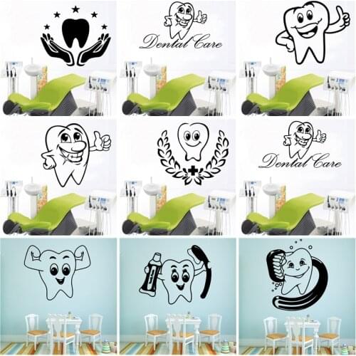 10 Style Modern Teeth Dental Clinic Vinyl Wall Stickers Wallpaper For Dental Hospital Kids Bedroom Decor Wall Decals
