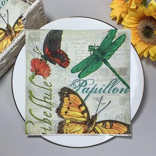 20Pcs/Pack Butterfly Flower Decoupage Paper Napkins Vintage Paper Tissues for Party Tableware Wedding Xmas Festival Supplies I