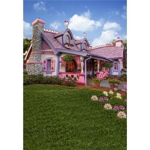 VinylBDS Pink Fairy Houses Background Scenery Backdrop Spring Background Qutdoor Wedding Fotografie for Photo Studio