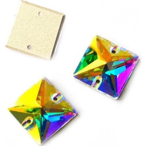 YANRUO 3240 Square Plating AB Sewing On Glass Crystal Sewn Strass Shiny Bling AB Rhinestones For Wedding Dress Clothes