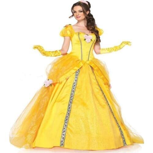 Yellow Long Dress Halloween Costume Yellow Princess Dress Masquerade Carnival Adult Yellow Roles Suit