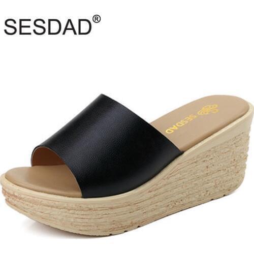 Ladies Casual Platform Wedges Slipper Fashion Open Toe High Heels Beach Sandals For Women Brief Slip-on Casual Wedge Sliders