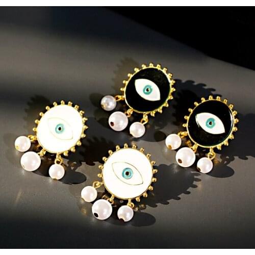 Fashion Evil Eye Stud Earrings For Women Vintage Imitation Pearls Tassel Statement Earring Jewelry Oorbellen