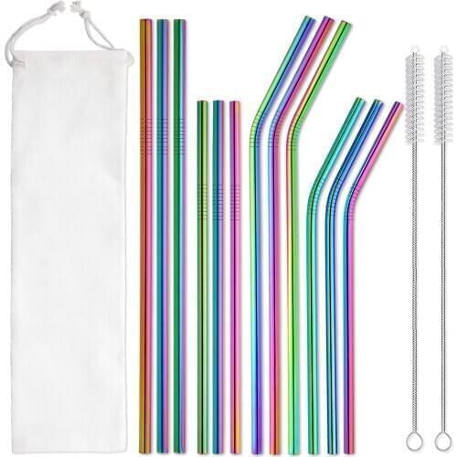 12-Pack Reusable 304 Stainless Steel Straws with Case Long Drinking Straw for 30 Oz and 20 Oz Tumblers Cups Cocktail Metal Straw
