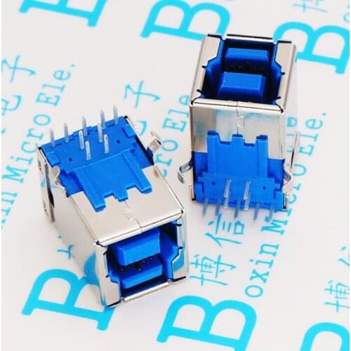 20pcs 3.0 USB High speed interface Square blue plastic printer port data port USB jack USB-B female bend pin D-shell copper