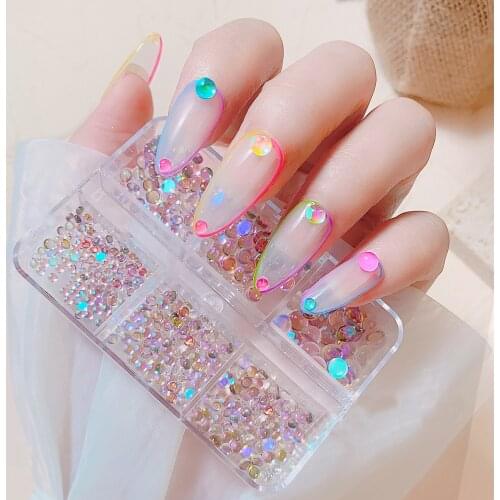 500pcs Symphony Rhinestone for Nails Bubble Bead Crystal Mixed Size Flat Aurora Clear Gem DIY Nail Art Accessories