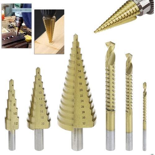 6 Pcs/Set HSS Steel Titanium Coated Step Drill Bit Hole Cutter 4-32mm Metal Tool