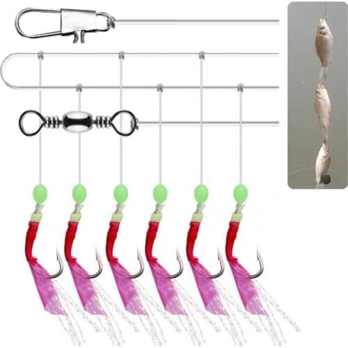 6 In 1 Luminous Simulation Fish Skin 1.5m Sabiki Soft Fishing Lures Hook 8# 10# 12# 15# Fishing String