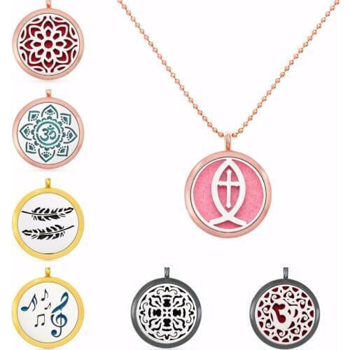 A16 Rose gold/gold/ black color Aromatherapy Perfume essential oil diffuser locket pendant necklace jewelry 1 pad random