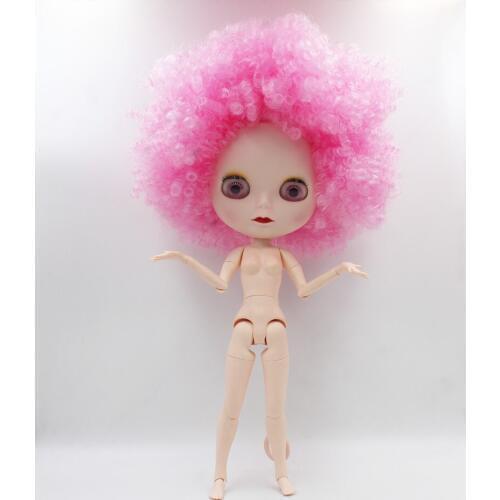 Blygirl,Blyth doll, dark pink exploded curls, 19 joints and ordinary body, frosted face shell nude doll