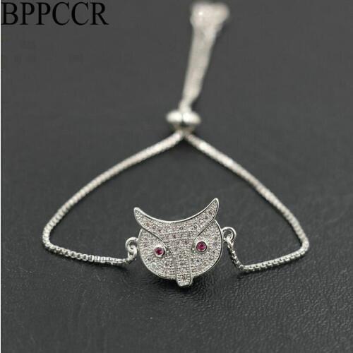 BPPCCR Animal Pave Micro Rhinestone Zircon AAA Owl Head Bracelet Men Women Cute Couples Lucky Mujer Hombre Pulseira Gifts