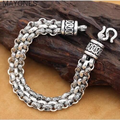 4mm width 100% 925 Sterling Silver Baifu Bracelet for Men Vintage Creative Chain Link Personality Man Bracelet Thai silver