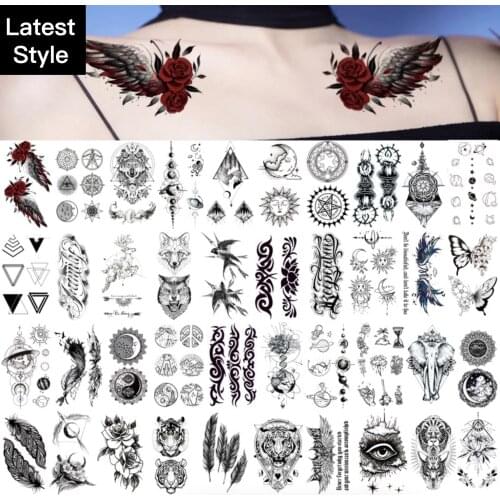 Black Literary Youth Temporary Tattoo Art Stickers for Men Women Body False Tatoo Summer Waterproof Fake Tattoo Tattoo Supplies